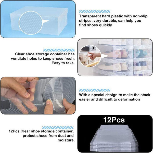 20X Clear Shoe Storage Box Foldable Stackable Plastic Boxes Shoe Racks