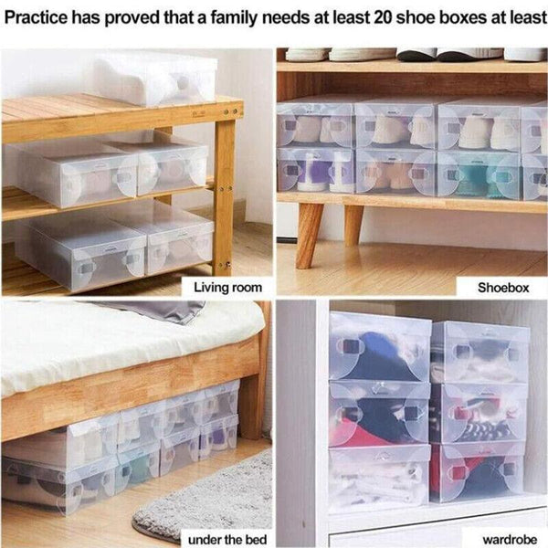 20X Clear Shoe Storage Box Foldable Stackable Plastic Boxes Shoe Racks