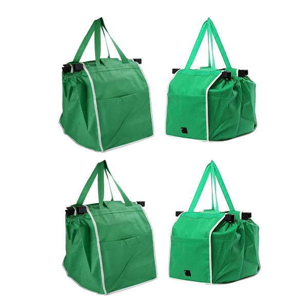 4 X Reusable Supermarket Shopping Trolley Clip On Large Foldable Grab Handle Bag Reusable Shopping Bags