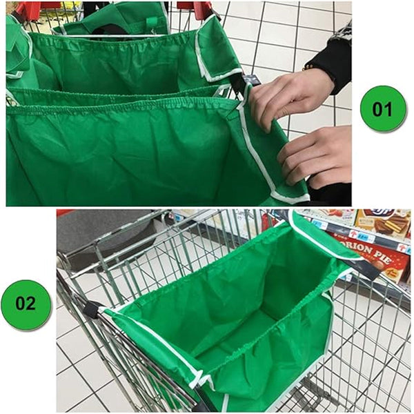 4 X Reusable Supermarket Shopping Trolley Clip On Large Foldable Grab Handle Bag Reusable Shopping Bags