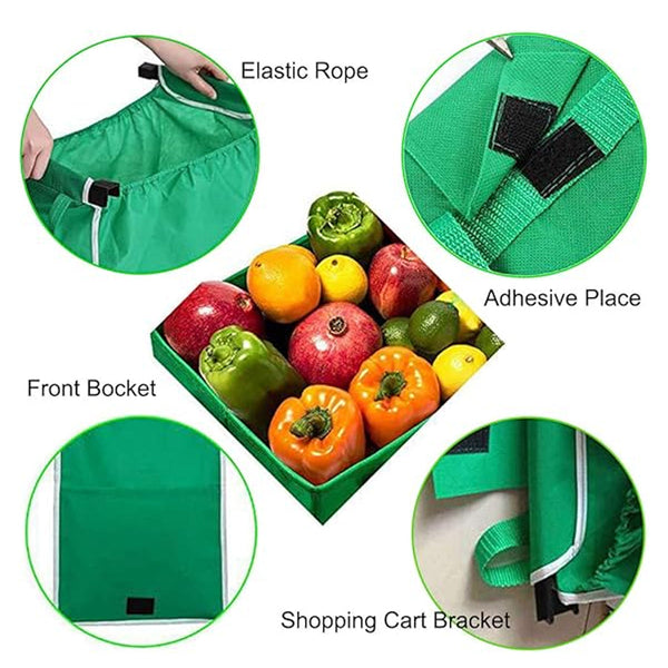 4 X Reusable Supermarket Shopping Trolley Clip On Large Foldable Grab Handle Bag Reusable Shopping Bags