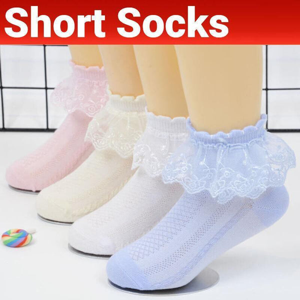 Lace Ruffle Frilly Short For Girls Ankle Length M Size Fits 4 6 Years Pink Socks