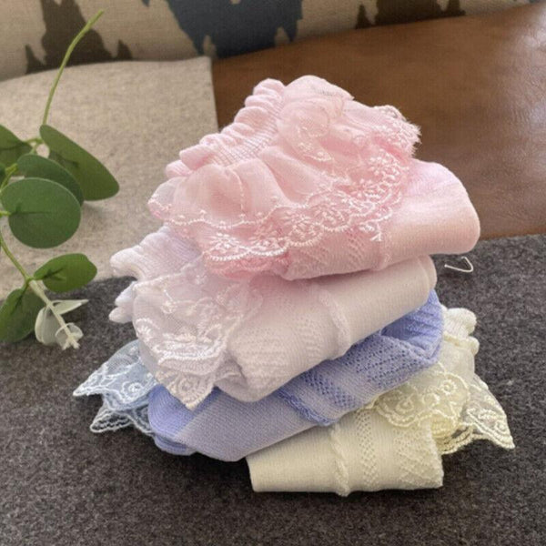 Lace Ruffle Frilly Short For Girls Ankle Length M Size Fits 4 6 Years Pink Socks