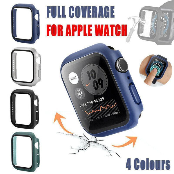 For Apple Watch Iwatch Series 6 5 4 3 2 1 Case Full Glass Cover 38Mm Silver Screen Protectors