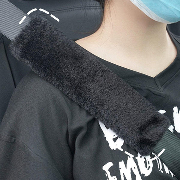 Winter Plush Shoulder Strap Cover Neck Cushion Pad For Comfortable Car Travel 2Pcs Milk Tea Seat & Posture Cushions