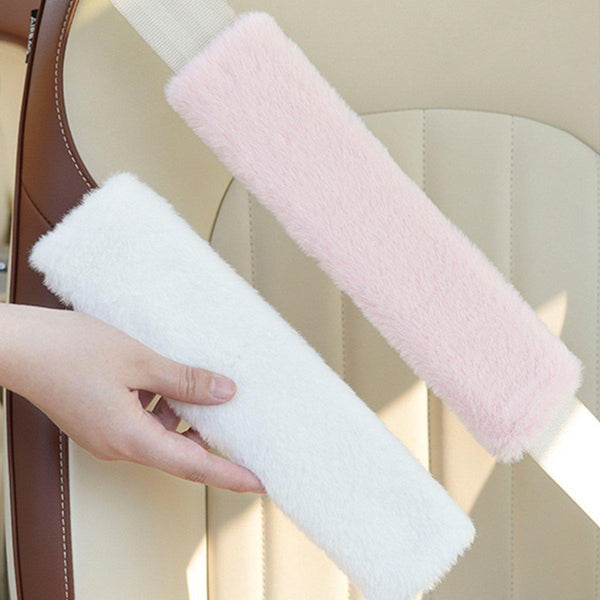 Winter Plush Shoulder Strap Cover Neck Cushion Pad For Comfortable Car Travel 2Pcs White Seat & Posture Cushions