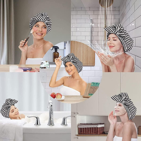 Woman Shower Cap Reusable Long Hair Large Turban Bathroom Waterproof Streak Other Shower & Bath Accessories