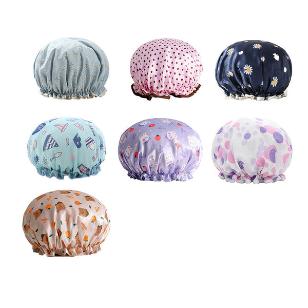 Double Layer Lux Shower Cap Bath Hat Hair Care Women Sleep Waterproof Reusable Dark Blue Other Shower & Bath Accessories