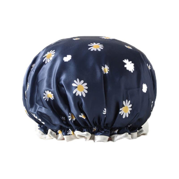 Double Layer Lux Shower Cap Bath Hat Hair Care Women Sleep Waterproof Reusable Dark Blue Other Shower & Bath Accessories