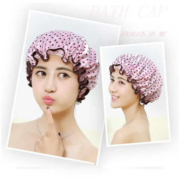 Double Layer Lux Shower Cap Bath Hat Hair Care Women Sleep Waterproof Reusable Purple Other Shower & Bath Accessories