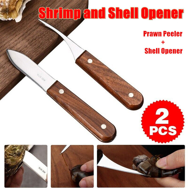 2Pcs Shrimp Deveiner And Shellfish Opener Knife Set Stainless Steel Wood Handle Other Kitchen Gadgets