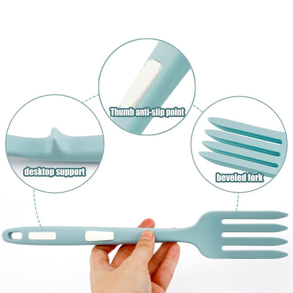 2Pcs Silicone Heat Resistant Flexible Cooking Dishwasher Safe Kitchen Blue Green Forks