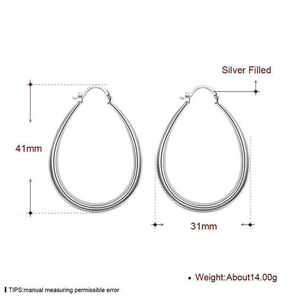 Elegant Teardrop Silver Filled Hoop 41Mm Lightweight Fashion Jewelry Earrings