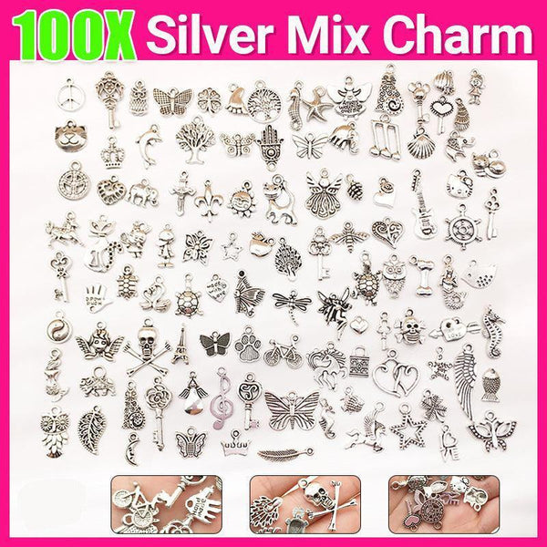 100Pcs Tibetan Silver Mixed Charms Diy Jewelry Crafting Pendants Charms & Pendants