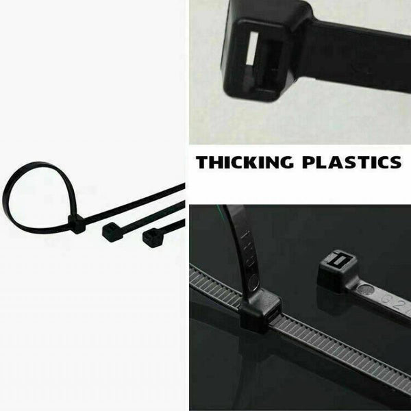 250X Cable Ties Zip Nylon Uv Stabilised Black 3.5*300Mm Cable Ties & Organisers