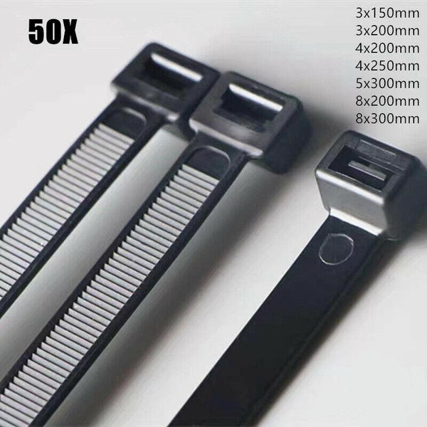 50X Cable Ties Zip Nylon Uv Stabilised Black 4.8*300Mm Cable Ties & Organisers