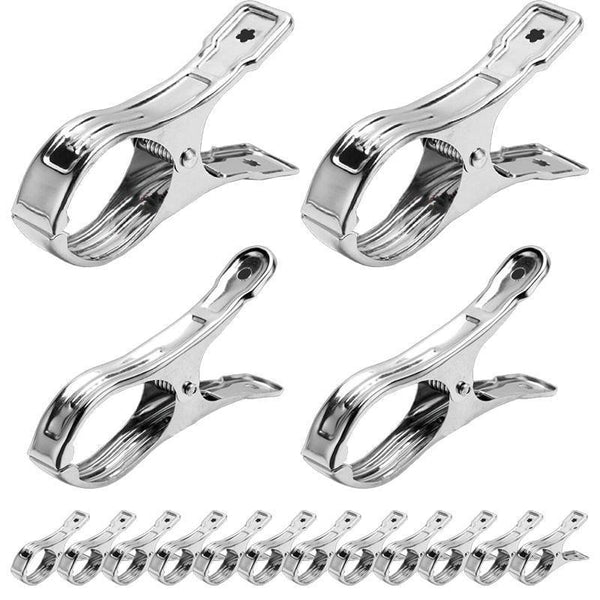 Large Stainless Steel Clothes Pegs Hanging Clip Laundry Windproof Clamp 12Cm *12 Pcs Pegs & Peg Bags