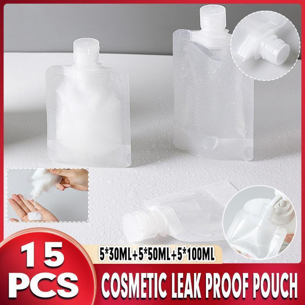 15Pcs Reusable Cosmetic Travel Leakproof Pouch Set 30Ml 50Ml 100Ml Makeup Bags & Cases