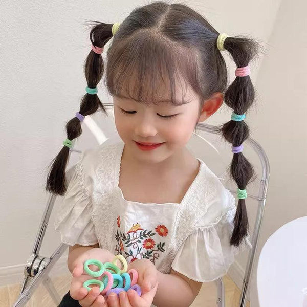 100Pcs Colorful Elastic Hair Ties For Girl Ponytails High Stretch Bands Set Red Hair Accessories