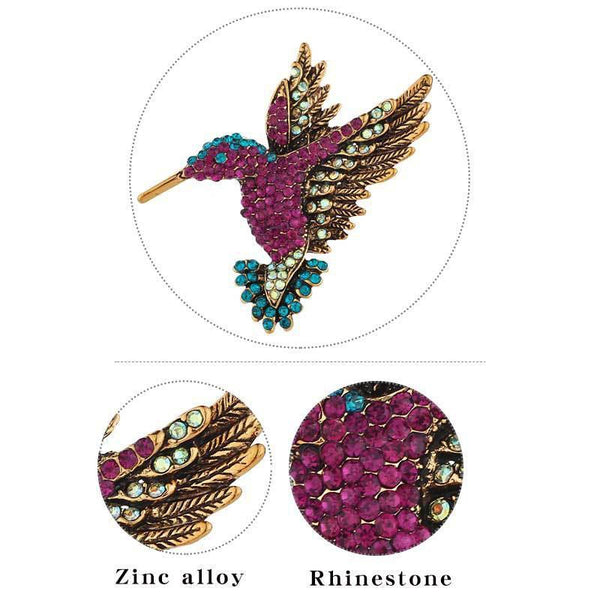 Fashion Hummingbird Brooch Pink Diamond Silver Gift Retro Style Colourful Brooches