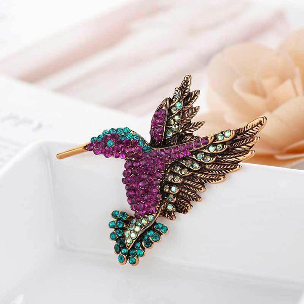 Fashion Hummingbird Brooch Pink Diamond Silver Gift Retro Style Colourful Brooches