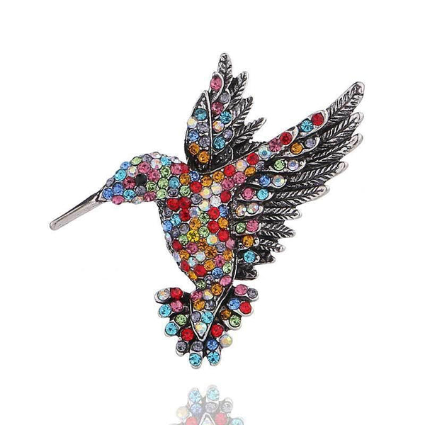 Fashion Hummingbird Brooch Pink Diamond Silver Gift Retro Style Colourful Brooches
