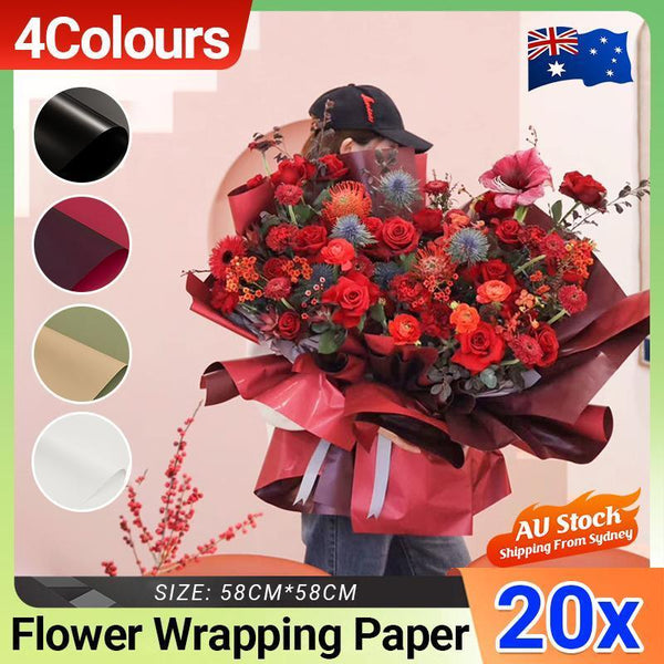 20Pcs Plastic Waterproof Flower Gift Wrapping Paper Florist Bouquet Packaging Red+Wine Gift Bags