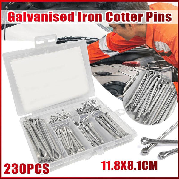 230Pcs Cotter Pin Assortment Set Galvanised Iron Split Pins For Automotive Repairs Screws & Bolts
