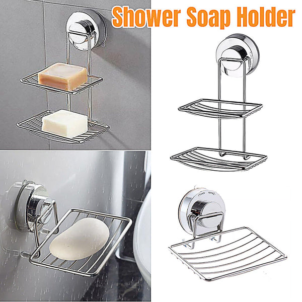 Shower Bar Holder Suction Basket Wall Mounted Stainless Steel Bathroom Soap Dish Double Layer Soap Dishes & Dispensers