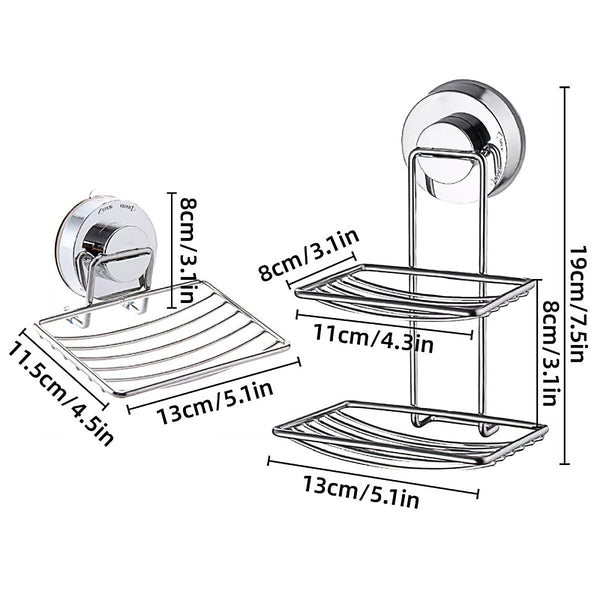 Shower Bar Holder Suction Basket Wall Mounted Stainless Steel Bathroom Soap Dish Double Layer Soap Dishes & Dispensers