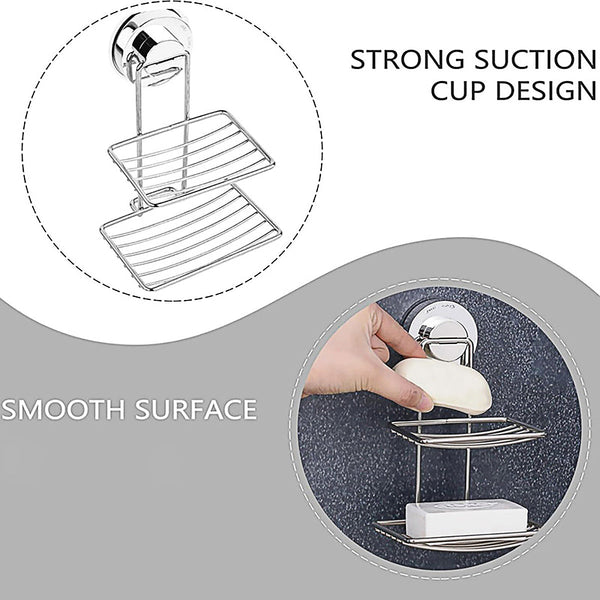 Shower Bar Holder Suction Basket Wall Mounted Stainless Steel Bathroom Soap Dish Double Layer Soap Dishes & Dispensers