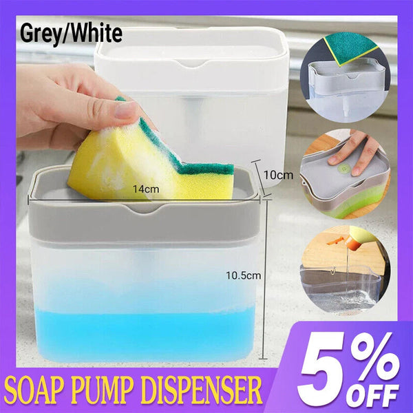 2 In 1 Soap Pump Dispenser Sponge Holder Dish Washing Liquid Container Kitchen Grey Soap Dishes & Dispensers