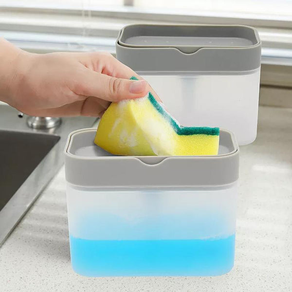 2 In 1 Soap Pump Dispenser Sponge Holder Dish Washing Liquid Container Kitchen Grey Soap Dishes & Dispensers