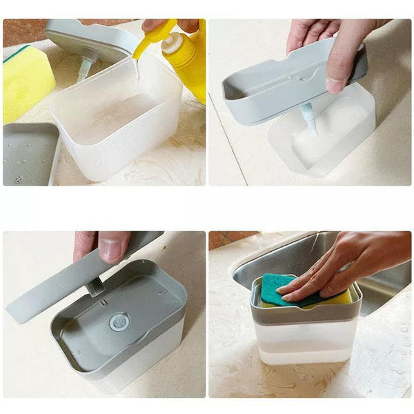 2 In 1 Soap Pump Dispenser Sponge Holder Dish Washing Liquid Container Kitchen Grey Soap Dishes & Dispensers