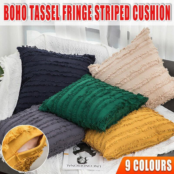 Boho Tassel Fringe Striped Cushion Cover Soft Home Decor Sofa Throw Pillow Case Black Cushion Covers