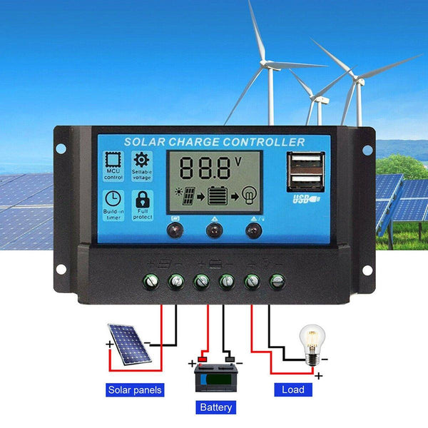 20A Solar Charge Controller 12V 24V Lcd Usb Ports Lead Acid Regulator Solar Power Chargers