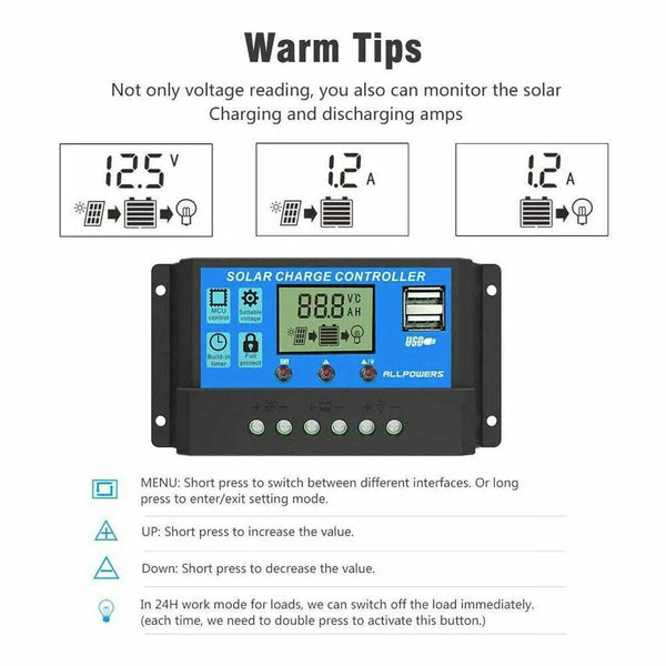 20A Solar Charge Controller 12V 24V Lcd Usb Ports Lead Acid Regulator Solar Power Chargers