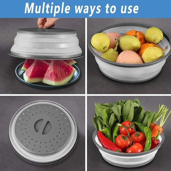 Multifunctional Microwave Oven Food Cover Heat Resistant Folding Splash Guard Grey Microwave Cooking Gadgets