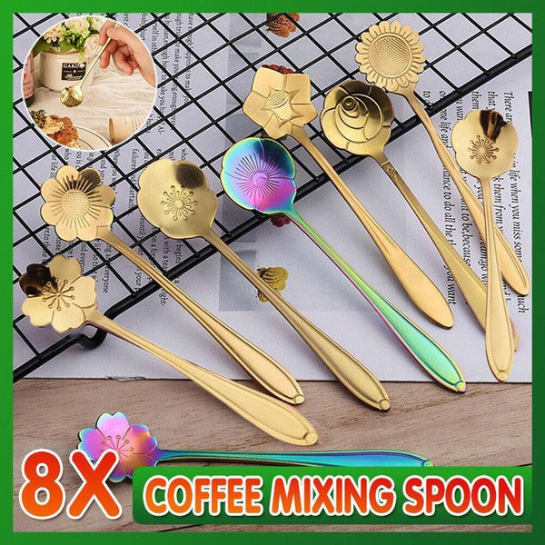 8X Spoon Long Handle Dessert Tea Coffee Mixing Stainless Steel Teaspoon Gold Spoons