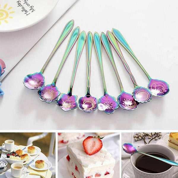 8X Spoon Long Handle Dessert Tea Coffee Mixing Stainless Steel Teaspoon Gold Spoons