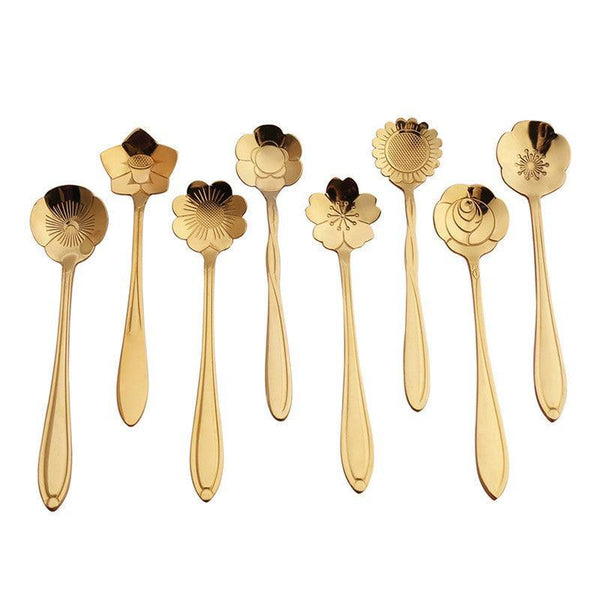 8X Spoon Long Handle Dessert Tea Coffee Mixing Stainless Steel Teaspoon Gold Spoons