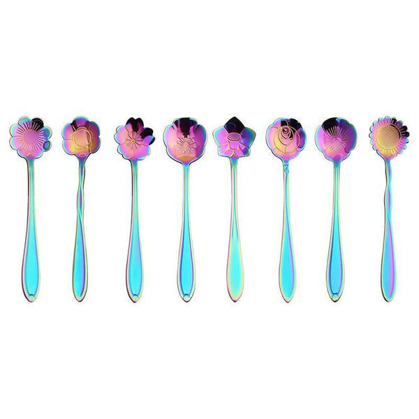 8X Spoon Long Handle Dessert Tea Coffee Mixing Stainless Steel Teaspoon Gold Spoons