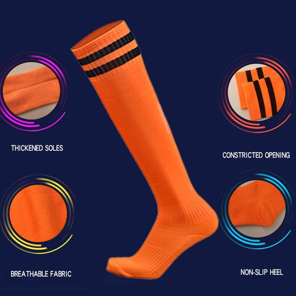 Mens Womens Sports Breathable Tube Long High Knee Warm Casual Footy Soccer Orange Socks