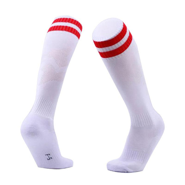 Mens Womens Sports Breathable Tube Long High Knee Warm Casual Footy Soccer White+Red Socks