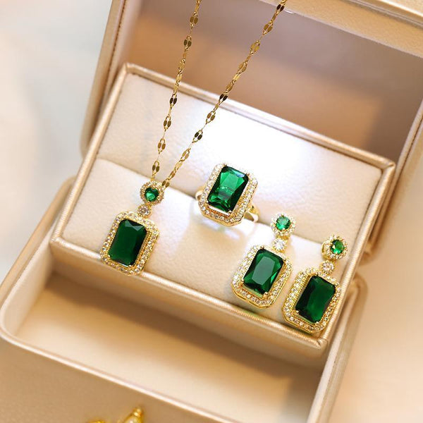 Paraiba Tourmaline Emerald Gemstone Ring Necklace Women Gift Earrings