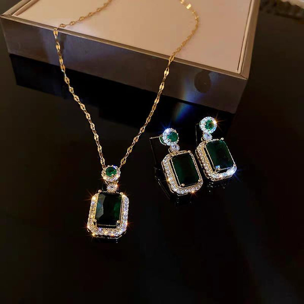 Paraiba Tourmaline Emerald Gemstone Ring Necklace Women Gift Earrings