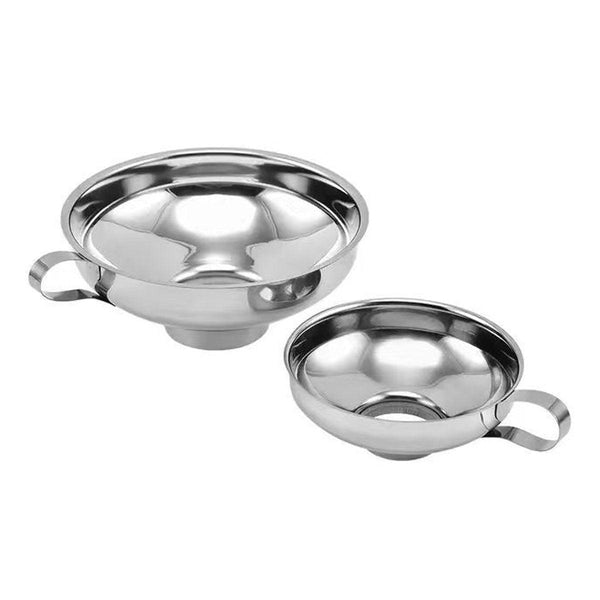 2Pcs Stainless Steel Wide Mouth Funnel Large Bore Oil Drain Household Set Funnels