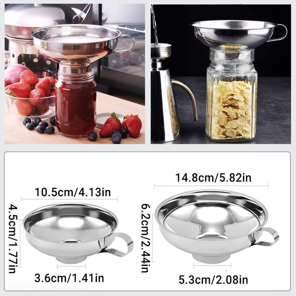 2Pcs Stainless Steel Wide Mouth Funnel Large Bore Oil Drain Household Set Funnels