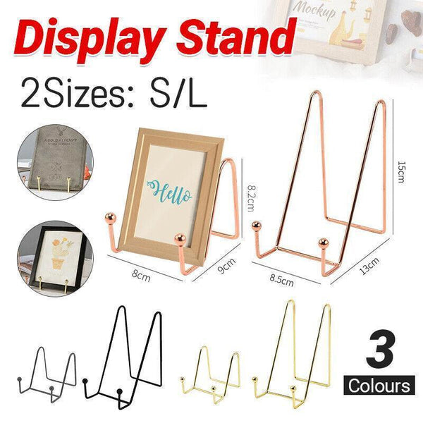 Iron Display Stand Dish Rack Plate Bowl Picture Frame Photo Book Pedestal Holder Gold L Display Stands