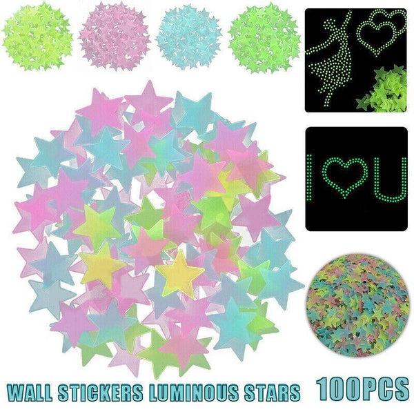 100 Pieces Glow In The Dark Luminous Star For Bedroom Or Ceiling Decor Multicolour Wall Stickers